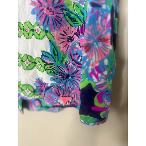 Lilly Pulitzer Iona Sleeveless Shell Tank Silk Top XS Gold Button Tropical Beach - Picture 3 of 11